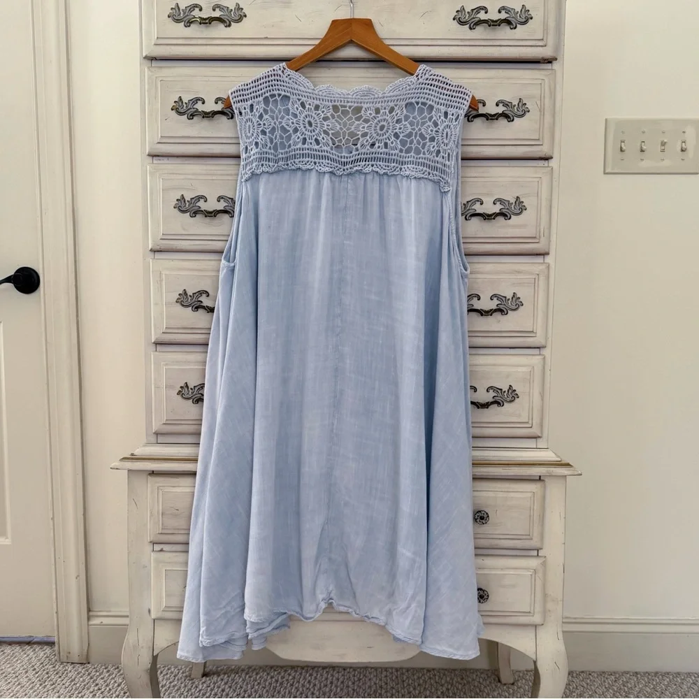 Umgee Blue Mineral Wash Cotton Dress - Picture 2 of 4